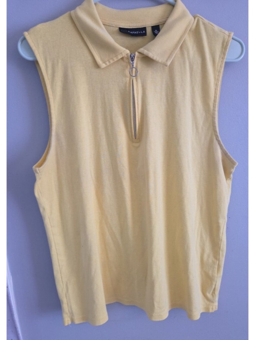 Rafaella Quarter Zip Top Women X L Yellow Good Sleeveless Collared Knit